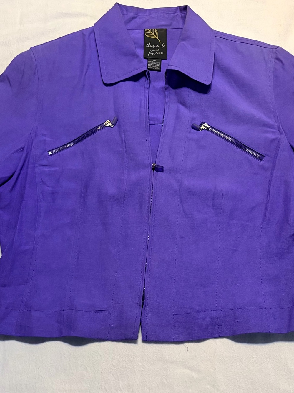 Vintage Dana Buchman and Karen Violet Silk-Linen Blend Utility Jacket